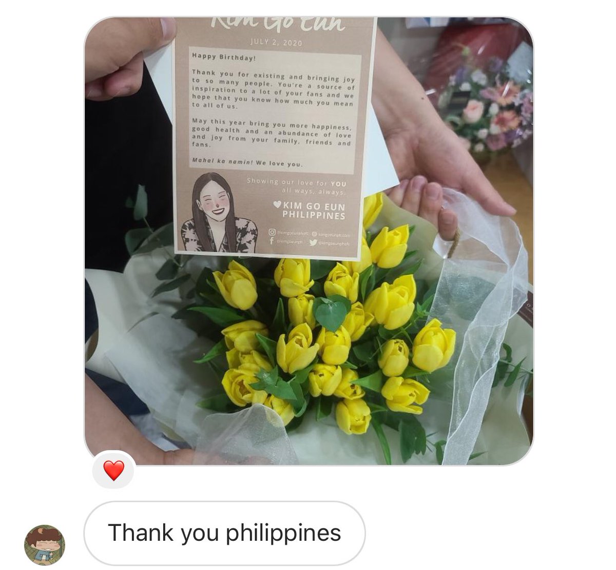 kimgoeunphofc's tweet photo. Gon’s manager says “Thank you” to the Philippine fans! ♥️

#HappyGgoneDay
Happy GoEun Day https://t.co/UuuQ4GvFpY