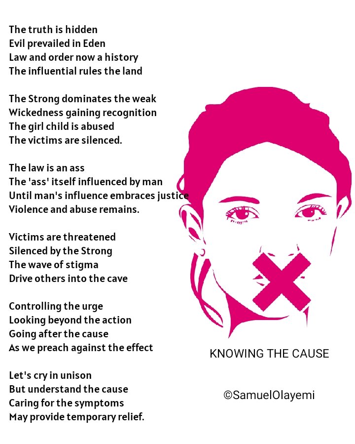 RachealTorty's tweet photo. It's Day Twenty Five

We have embraced the culture of silence for far too long a time and ignored the possible causes of rape and racism.

How can we get out of this? 
Thank you Samuel Olayemi for this piece.

#notorape #notoracism #knowthecause https://t.co/NWIZkdt07m
