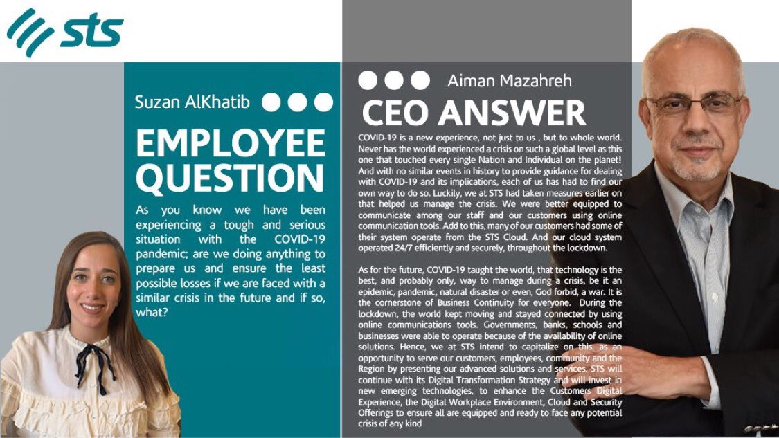 ZainTECHMEA's tweet photo. Ask our CEO!
#STSCEO #STSEnvironment #AskOurCEO #STS https://t.co/e8E3kqnZpi