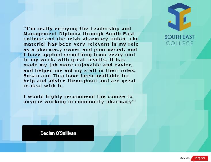 Declan O'Sullivan is one of our current students completing his Leadership and Management Diploma. Hear about Declan's time with South East College!

#successwithsoutheastcollege #elearning #blendedlearning #virtuallearning #ilm #online #college
