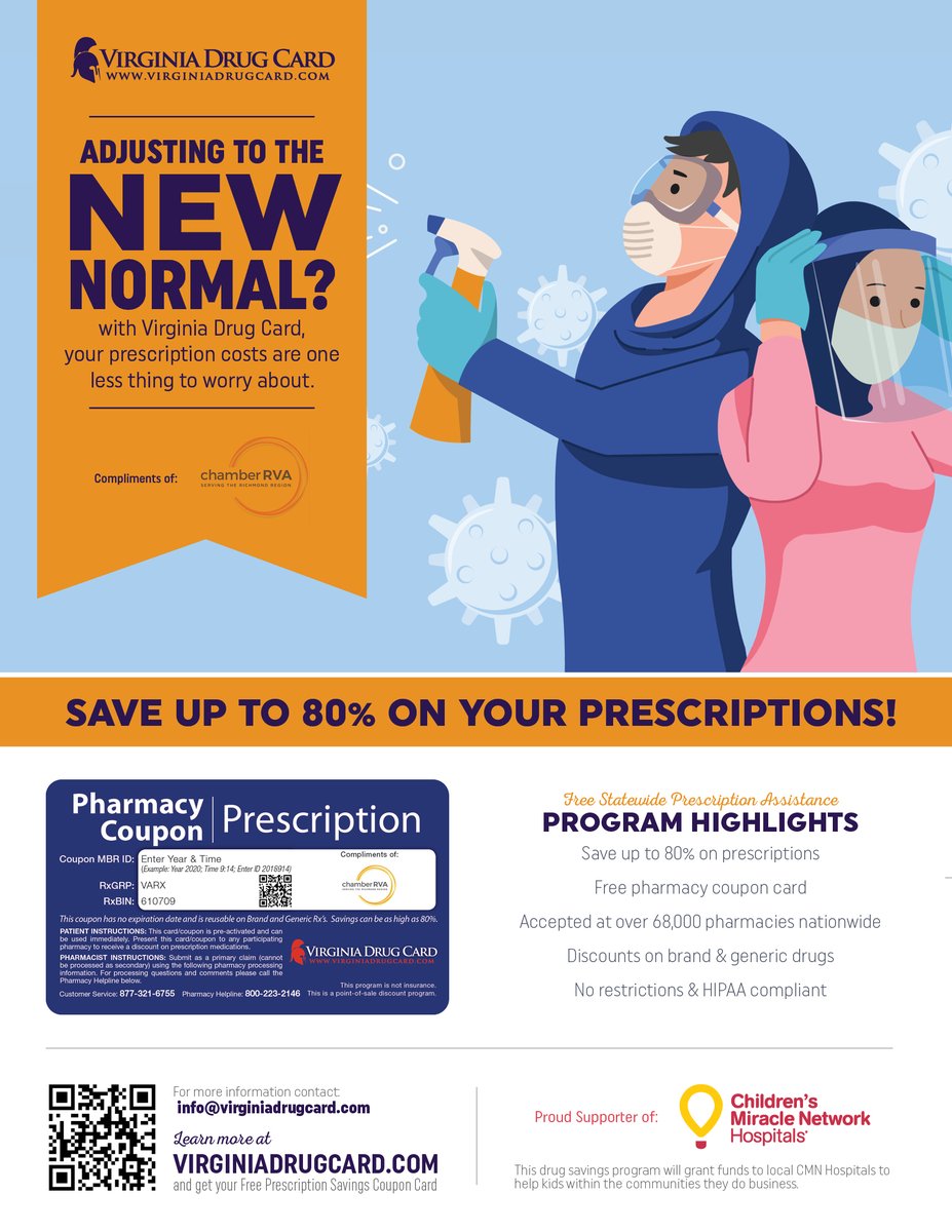 Adjusting to the new normal may be tough, but with <a href="/VADrugCard/">Virginia Drug Card</a>, your prescriptions costs are one less thing to worry about!

Visit chamberrva.com or virginiadrugcard.com to get your free prescription savings coupon card!