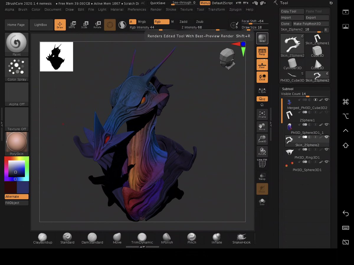 simonsherry's tweet photo. Tonight’s exercise in zbrush core Nemesis the Warlock from @2000AD #credo #thrillpower #sculpture https://t.co/TUeWrCS30b
