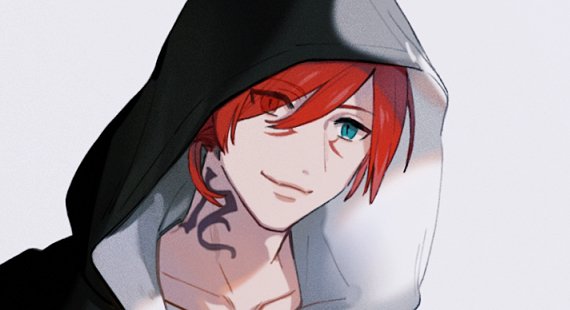 1boy male focus guitar hood instrument red hair solo  illustration images