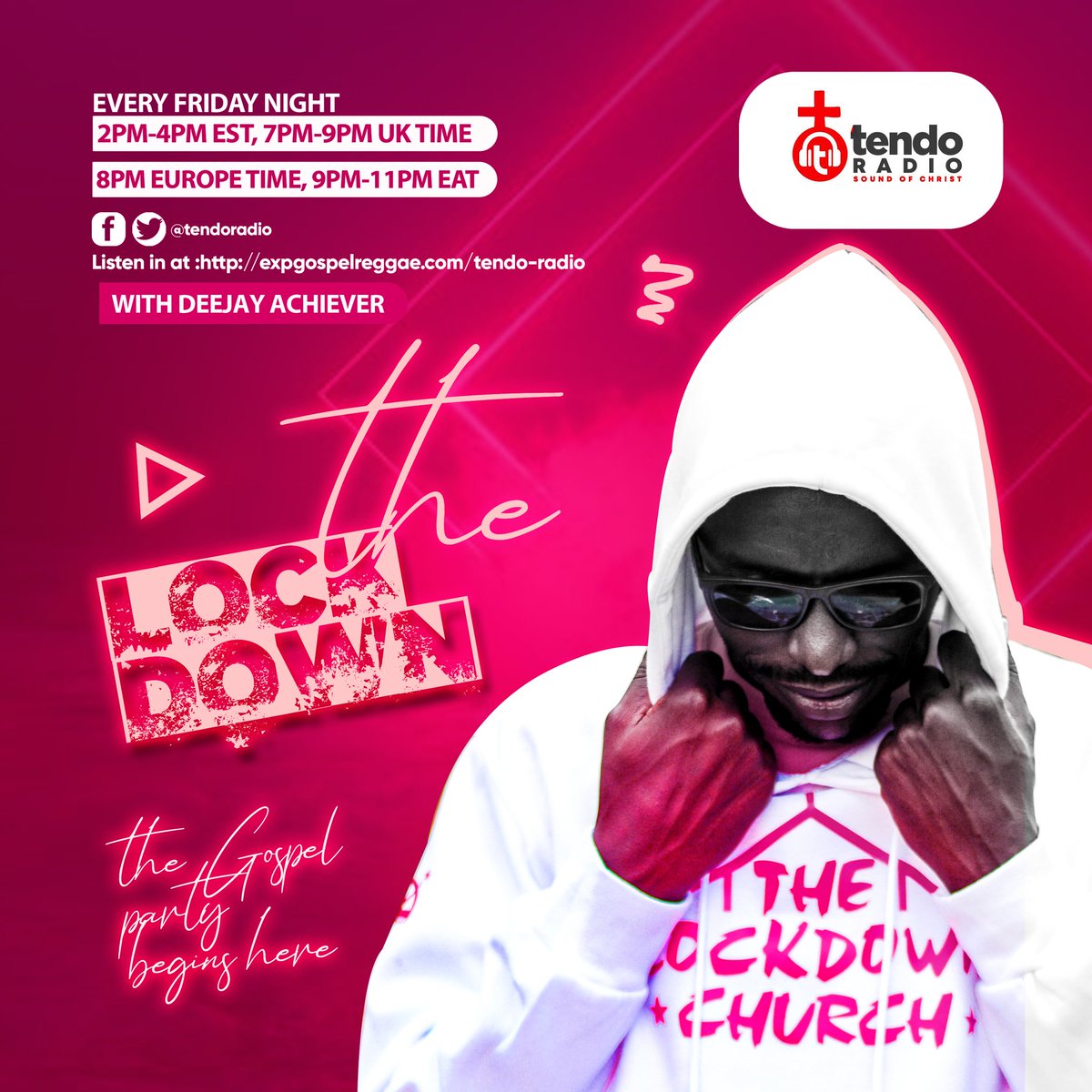 GREETINGS FAMILY TOMORROW WE *LAUNCH* A NEW SHOW DUBBED *#THELOCKDOWN* BY YOURS TRULLY *#DEEJAYACHIEVER* ON *#TENDORADIO* ALWAYS LINK UP EVERY FRIDAY FROM *9PM-11PM* # *E.A.T* LISTEN VIA expgospelreggae.com/tendo-radio/ cc @JCLabelUg @MaestroGmp @King_DagyNated @andywalkerUG