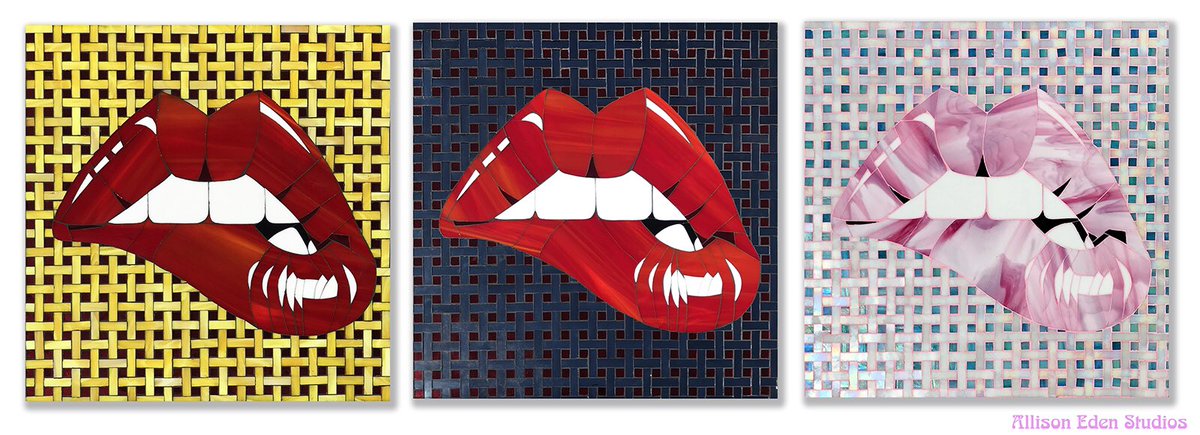 AllisonEdenArt's tweet photo. Stained glass triptych “Thirsty Lips“ artwork by Allison Eden Studios- (3)22” X 22” #RockyHorror #DebbieHarry #Blondie #RollingStones #punk #glass #popart #thirsty #lips #CBGB #OMFUG #AndyWarhol #johnPasche #aubreypowell #rickNielsenguitar #MadeInBrooklyn #NYC #OpenForBusiness https://t.co/hYuYCwLrot