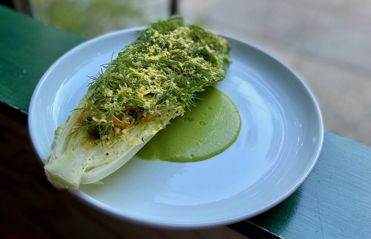 Every week Chef Matt Crowley introduces new items to the Patio Menu. This week's additions includes this Wedge Salad with Green Goddess Dressing. (BTW - right now we are only open on the patio and for sandwich takeout. No indoor seating because of our small size.)