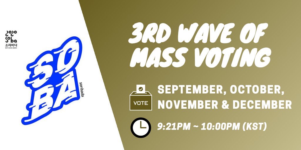 BTSVotingTalk's tweet photo. [🔥 MĀSS V0TING - #ATTACKonSOBA]

ARMY born from SEPTEMBER to DECEMBER, please join the mass attack!

Team 3: 9:21 - 10:00 PM (KST)

📌 Use all your daily ❤ on the first 3 community post.

🔑: GOGO ARMY SOBAxSTARPLAY + @BTS_twt 

- 👀 https://t.co/piCNWiVYBv
