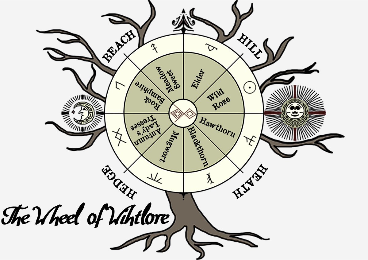 Here is the wheel of Wihtlore, it represents the 9 sacred plants of the #Isleofwight. 8 shown and the Cob Tree being the centre of it all. 

#FolkloreThursday #Plantlore