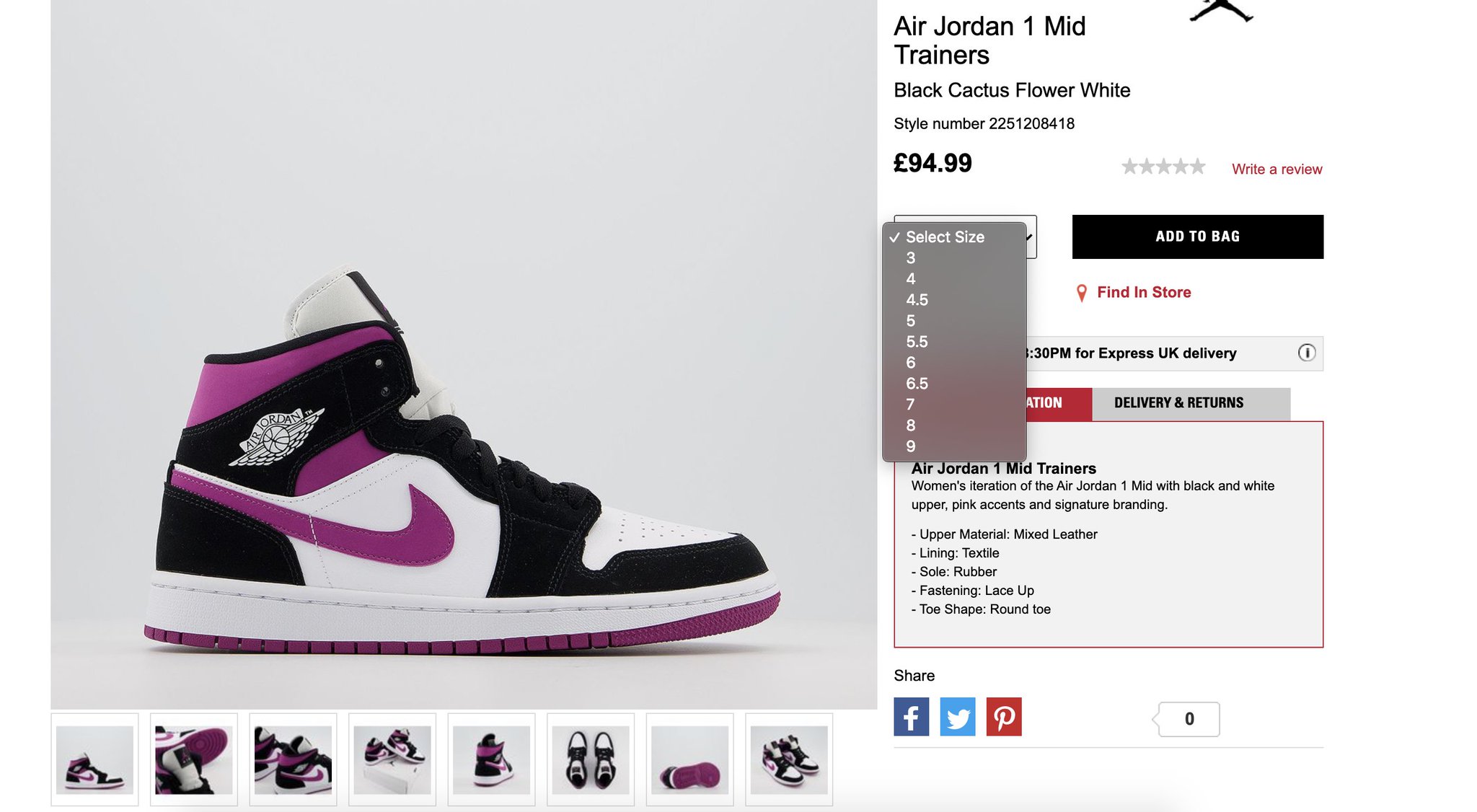 jordan 1 mid black cactus flower white
