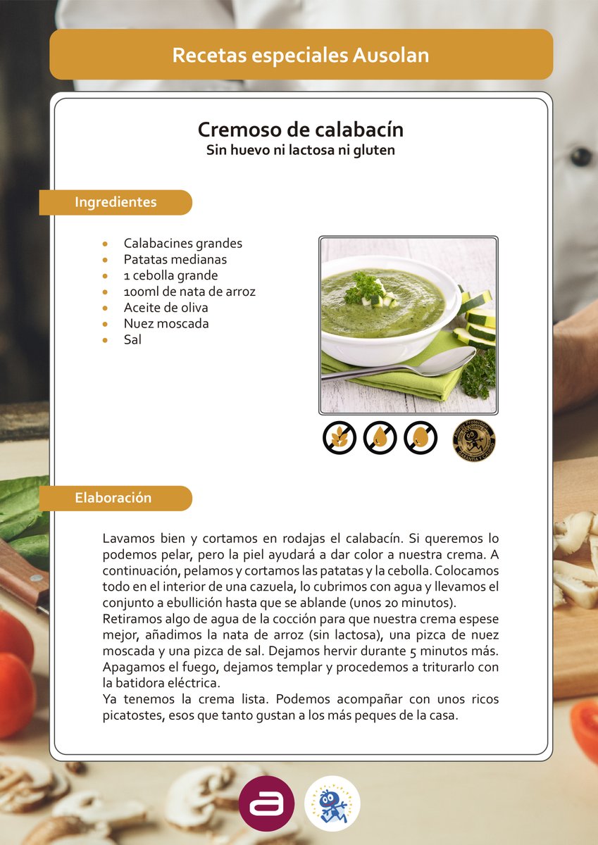 GrupoAUSOLAN's tweet image. ¿Qué mejor para combatir el calor que una riquísima crema de calabacín? La hemos preparado junto a @ATXorg y está libre de huevo, leche y gluten con la garantía #AllergyProtection que garantiza la seguridad alimentaria de alérgenos. #RecetasAusolan