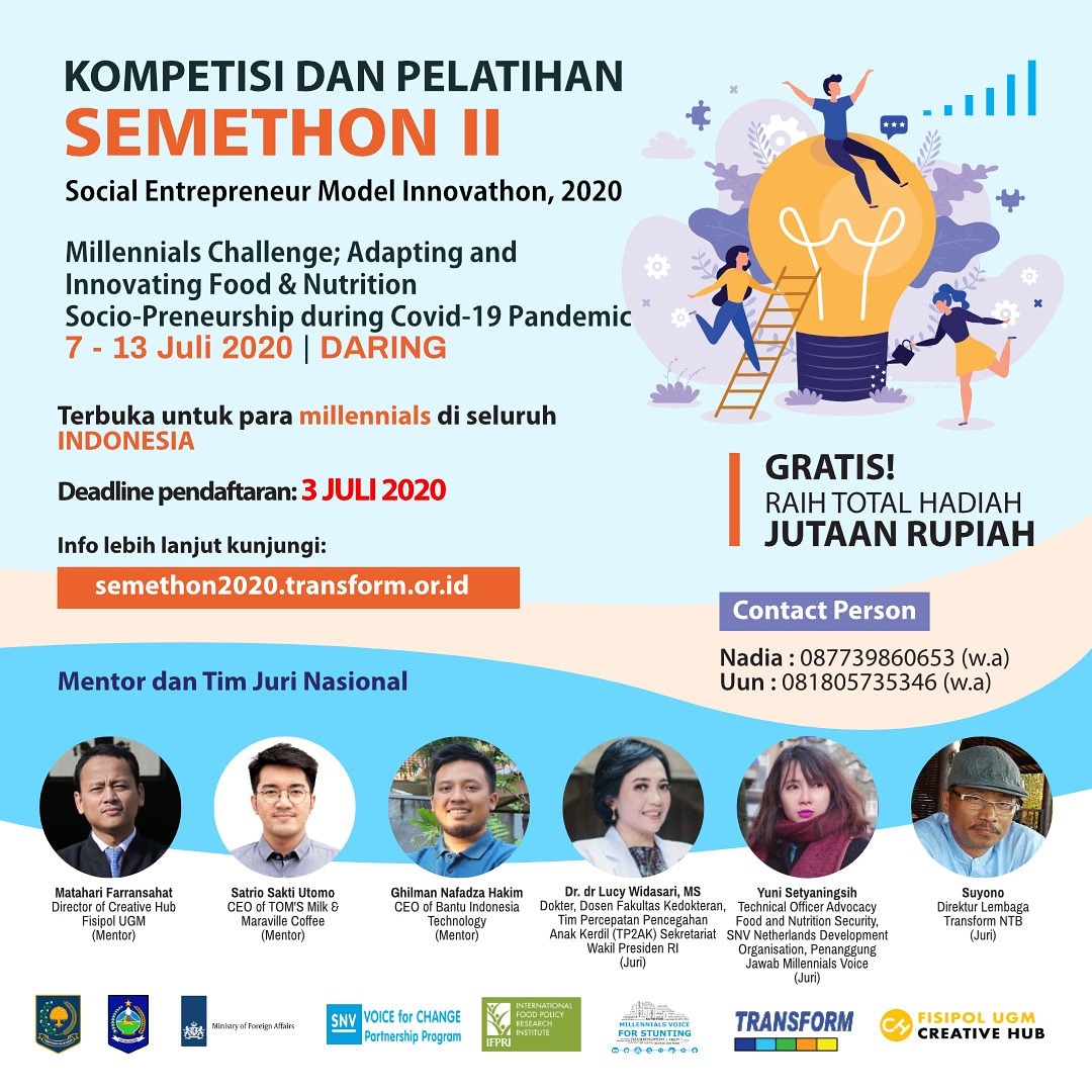 📢Mengingatkan kembali.....

#DirumahAja tapi ingin produktif dan kontribusi nyata bagi masyarakat? Ayo adu gagasan bisnis atau Startup kamu!

Peserta tidak dipungut biaya apapun, Gratis!
#SNVIndonesia