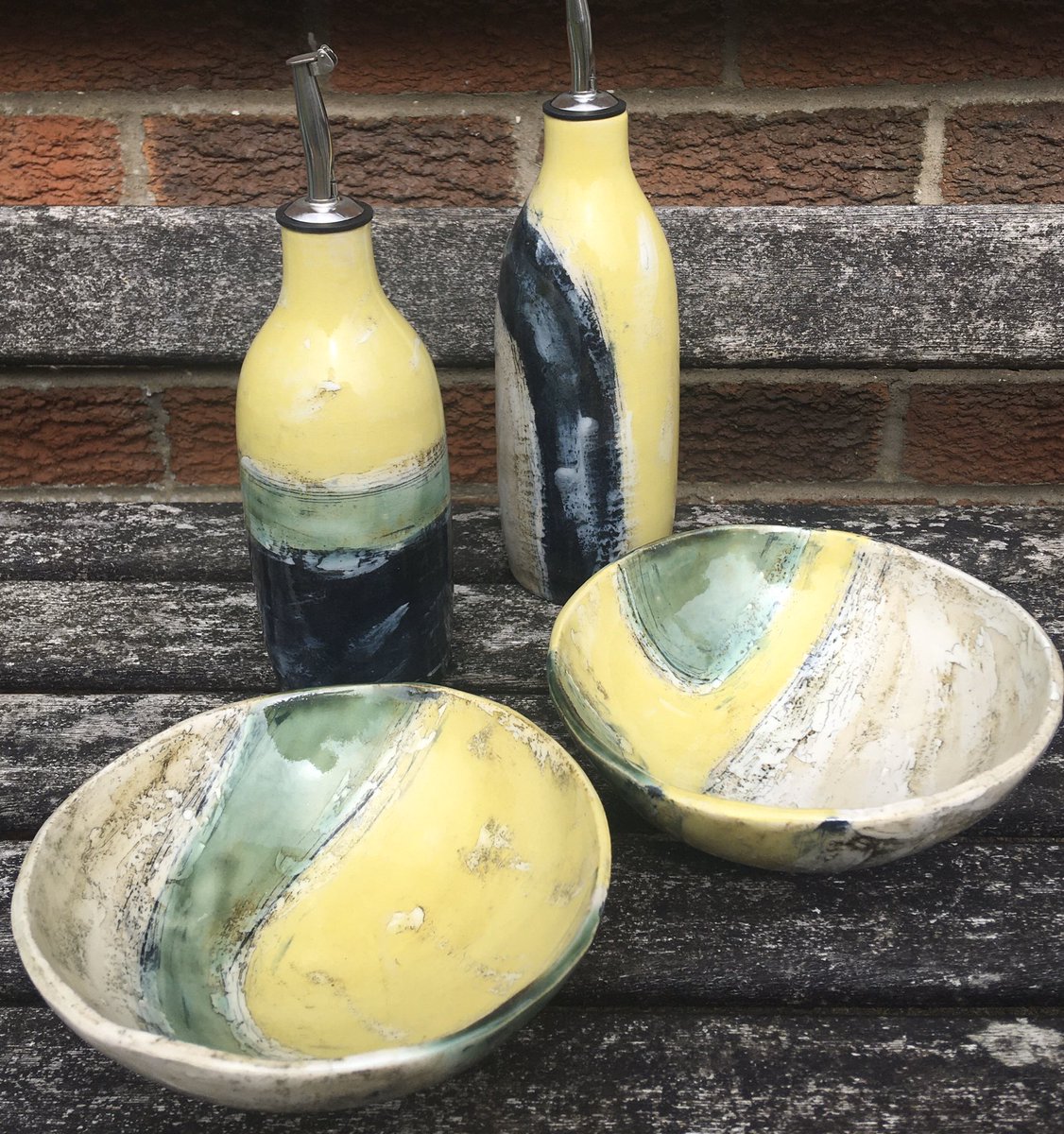 Gallery49's tweet photo. Just had these lovely oil pourers and small bowls delivered by Michelle Freemantle. We are open Thursday to Saturday 11.30-4 pm with  social distancing and precautions in place. https://t.co/1iKp7U2GfP