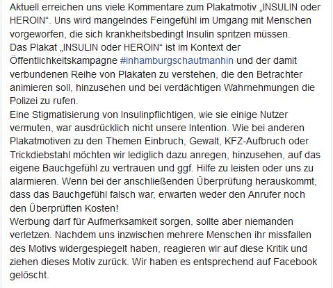 PolizeiHamburg's tweet photo. @saytine Wir nehmen Kritik ernst und ziehen das Plakatmotiv zurück.⬇️ https://t.co/JAKbZ23HYU