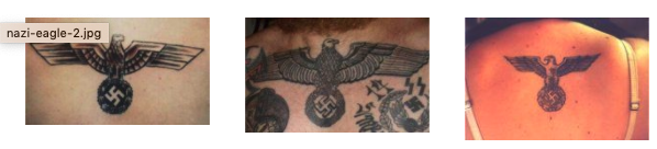 Here is the eagle in another present context, as a neo-Nazi symbol tattoo from the  @ADL