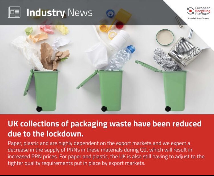 erp_uk's tweet photo. Uk collections of packaging waste have been reduced due to the lockdown. How will this effect PRN pricing in Q2?
Come find more info @ https://t.co/X9rgfJN5Iw

#wastemanagement #covid19 #paperrecycling #prnsupply https://t.co/UMAKIFyxag