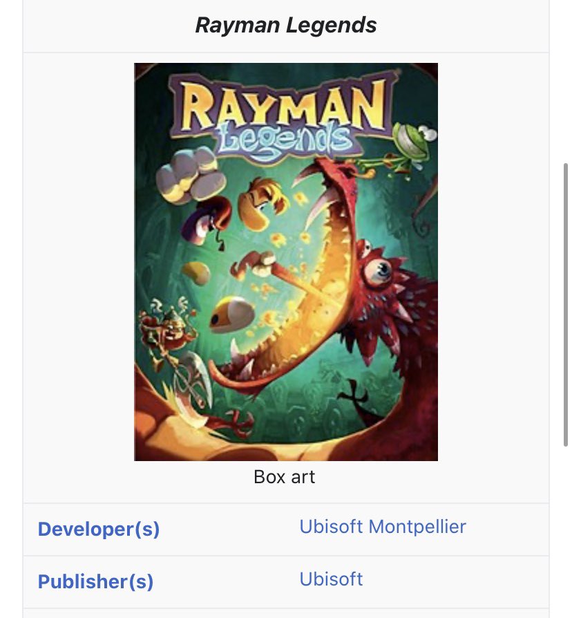 was looking at rayman games Wikipedia pages and saw rayman legends has a “COVID 19 Pandemic” tab https://t.co/DW20G2nsC6