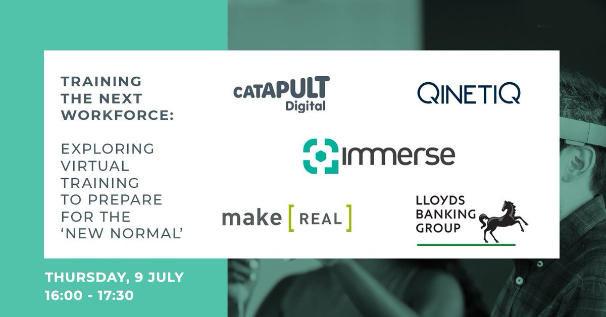 Join us on the 9th July for this <a href="/DigiCatapult/">Digital Catapult</a> #webinar bit.ly/digicatapultVR…, when we will be talking about our work with Dr Helen Dudfield (@Helenjdud) from <a href="/QinetiQ/">QinetiQ Group</a>, also here from <a href="/LBGplc/">Lloyds Banking Group</a> and @MakeRealVR