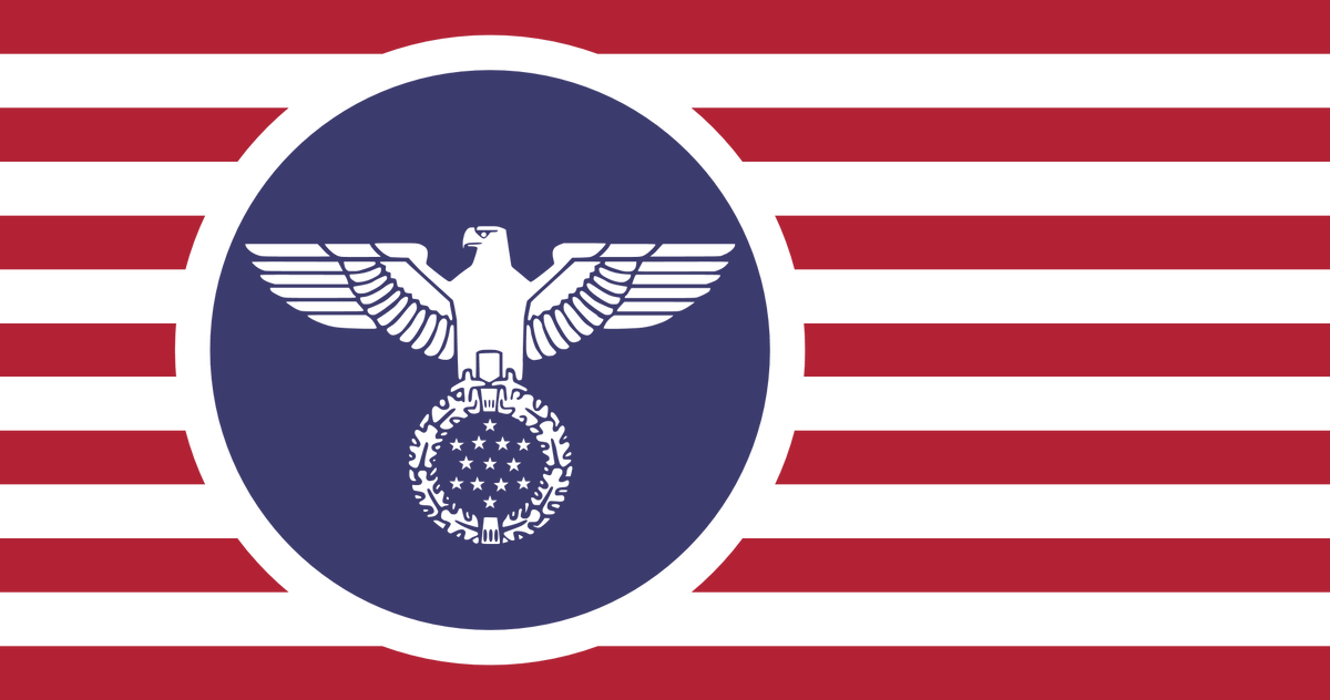 Here is the eagle on a fanfic flag for a nationalist, fascist America created for the Nation States computer game. https://en.wikipedia.org/wiki/NationStates