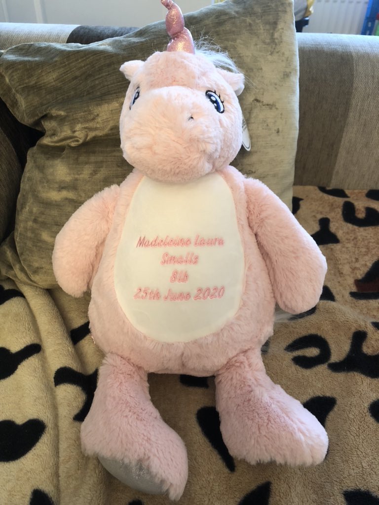 Lisa_EE2's tweet photo. Thank you everyone @ElizEmbroidery for my beautiful personalised unicorn teddy. Maddie loves it too #keepsake #personalisedteddy #ElizabethsEmbroidery #loveit https://t.co/PuyIrobQjN