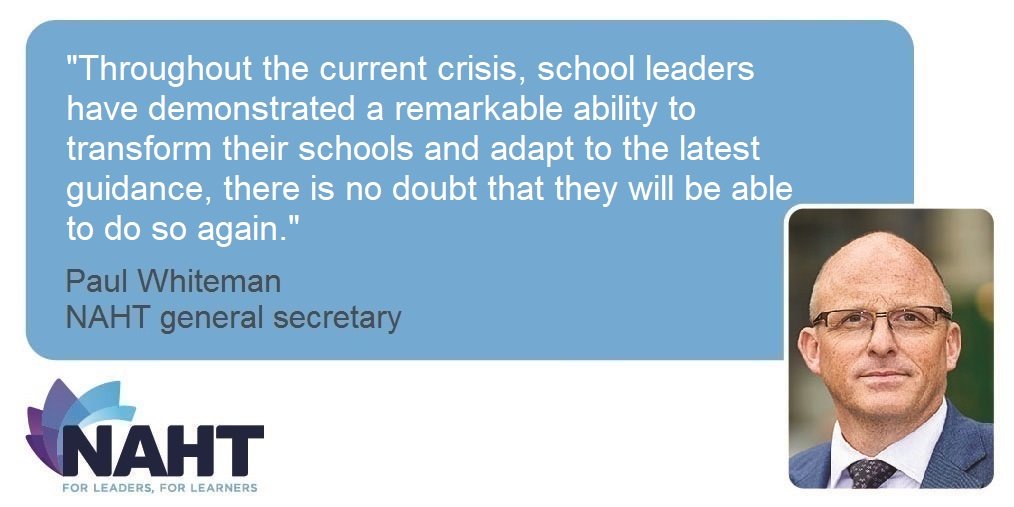 NAHTnews's tweet image. NEW: @PaulWhiteman6 comments on @educationgovuk guidance for #September #schoolreopeninguk 

naht.org.uk/news-and-opini…