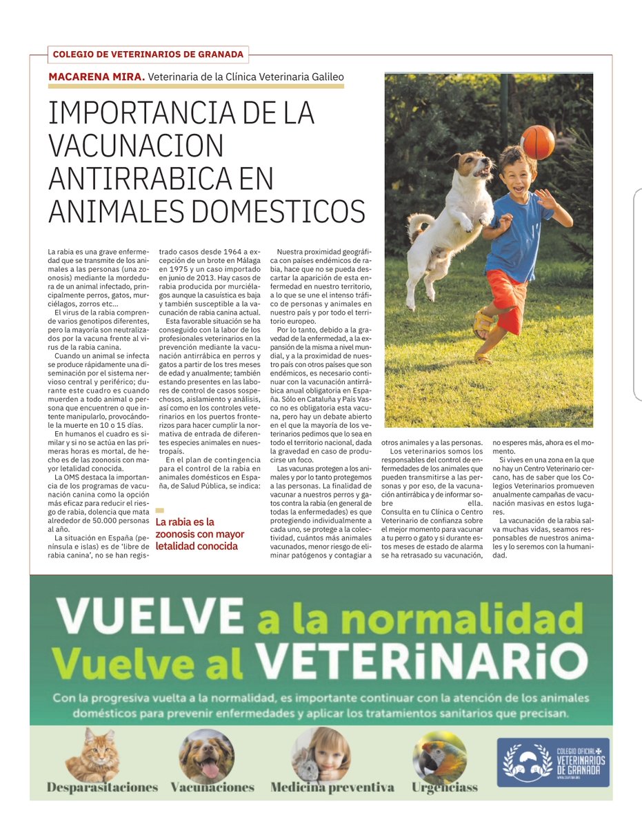 Hoy desde el Colegio Oficial de Veterinarios de Granada hablamos sobre 𝗹𝗮 𝗶𝗺𝗽𝗼𝗿𝘁𝗮𝗻𝗰𝗶𝗮 𝗱𝗲 𝗹𝗮 𝘃𝗮𝗰𝘂𝗻𝗮𝗰𝗶𝗼́𝗻 𝗮𝗻𝘁𝗶𝗿𝗿𝗮𝗯𝗶𝗰𝗮 𝗲𝗻 𝗮𝗻𝗶𝗺𝗮𝗹𝗲𝘀 𝗱𝗼𝗺𝗲́𝘀𝘁𝗶𝗰𝗼𝘀

Seamos responsables de nuestros animales y lo seremos con la humanidad 🐶🐶🐶