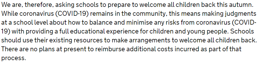 No plan to reimburse schools for increased costs. Brilliant 