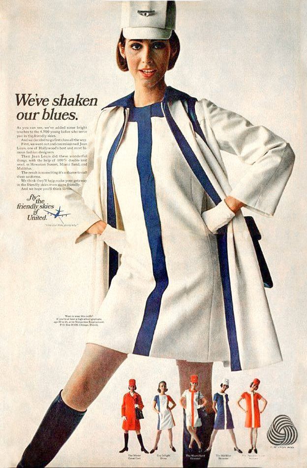 At #4: United Airlines! A Mary Quant dress and a truckers cap - what a pairing!