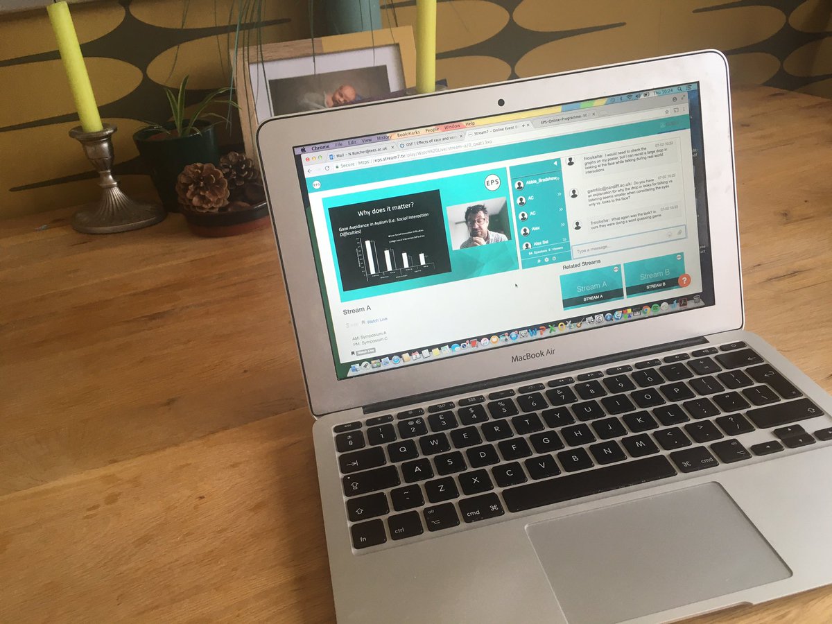 Dr_N_Butcher's tweet photo. Attending my first online conference today #EPSOnline. Enjoying Gustav Kuhn’s opening talk on ‘what is special about social attention?’

Happy to answer #EPSPosterQs about my poster here or via  Zoom during the poster session https://t.co/y9zAjmT6zq https://t.co/FcCRdh1GKb