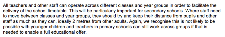 And a bit later we have the answer - teachers can operate across bubbles.Let me say that again. Teachers can operate across bubbles.At which point, you don't have bubbles. You have A bubble. ONE Bubble. A whole school sized bubble.