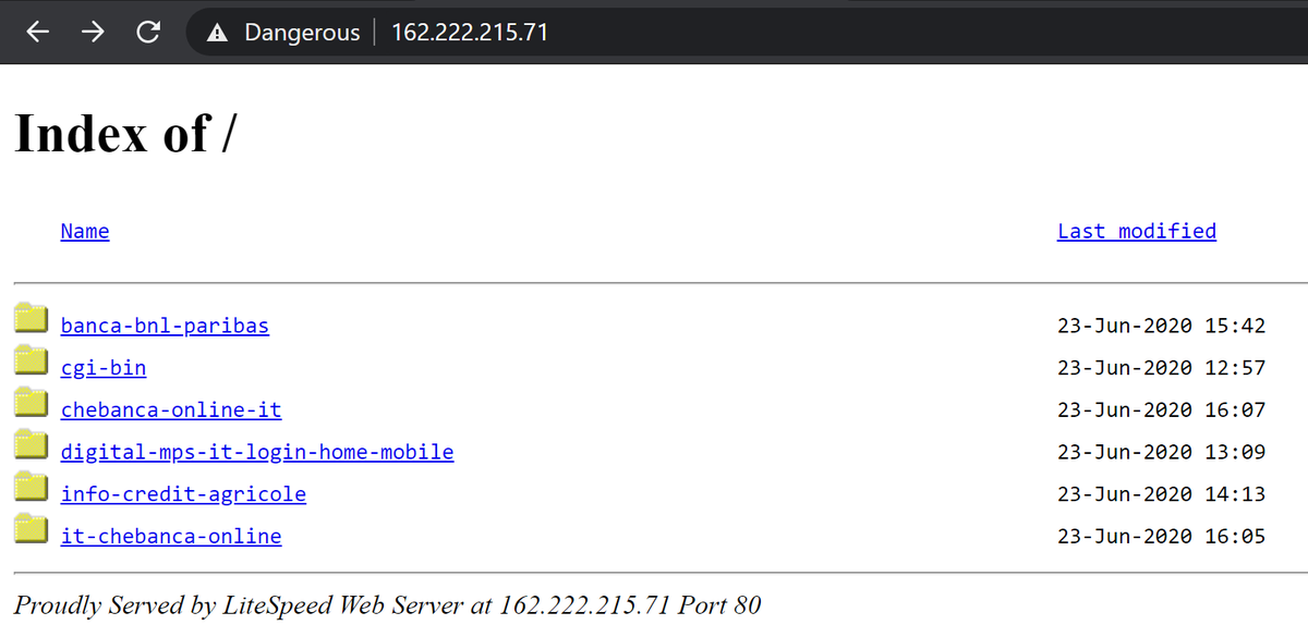 soccia555's tweet photo. @QuadraNet @CISAgov @USCERT_gov #phishing Just another trove of clone kit. #Italian #banks #IP:162.222.215.71  #USWHSS United States Web Hosting Security Services @stecar792 https://t.co/5eStqBrve7
