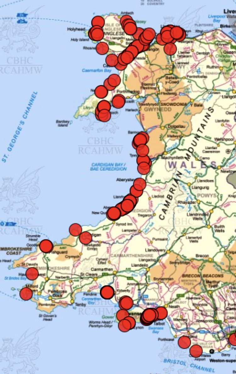 The Royal Commission on the Ancient and Historical Monuments of Wales sent me this incredible coastal fish trap/weir mapping app - listing and expanding upon all known examples in Wales  https://coflein.gov.uk/en/site/search/result?PCLASSSUB=68595&SEARCH_MODE=COMPLEX_SEARCH&view=map