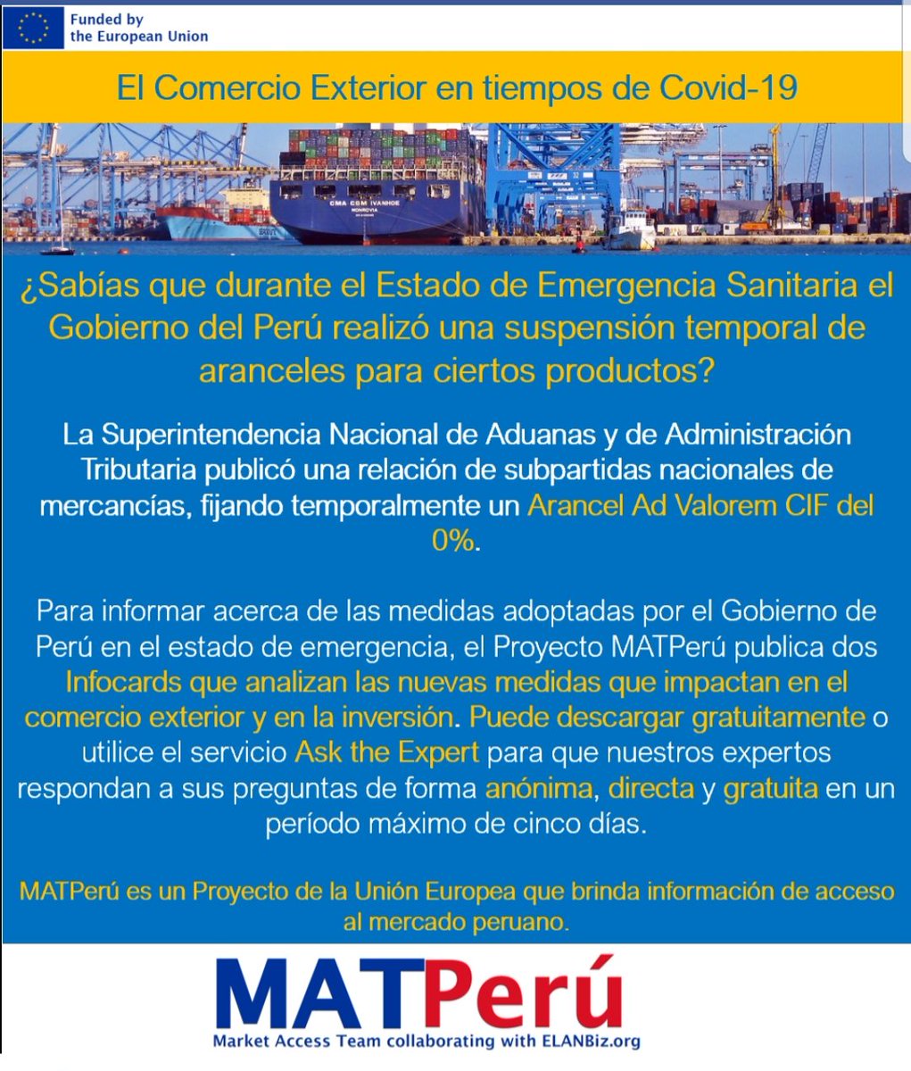 Comercio exterior en los tiempos Covid-19: MATPerú publica información para apoyarle. Acceda gratuitamente a través del siguiente enlace bit.ly/2xm00jv