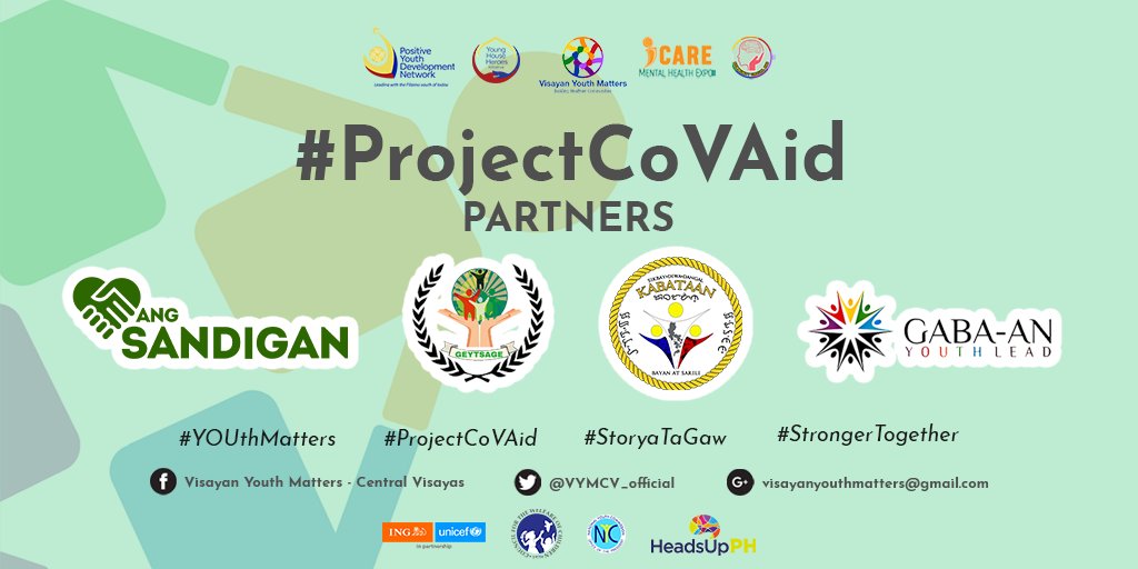 VYMCV_official's tweet photo. 💚Magpadayon ta ‘Gaw!💚

#ProjectCoVAid would like to acknowledge its trusted partners, from Central Visayas, for helping encourage and develop the youth into socially-aware leaders who walk towards a greater mental health landscape for all.

Mag #StoryaTaGaw📯📯📯 https://t.co/Pp3AfTSTIa