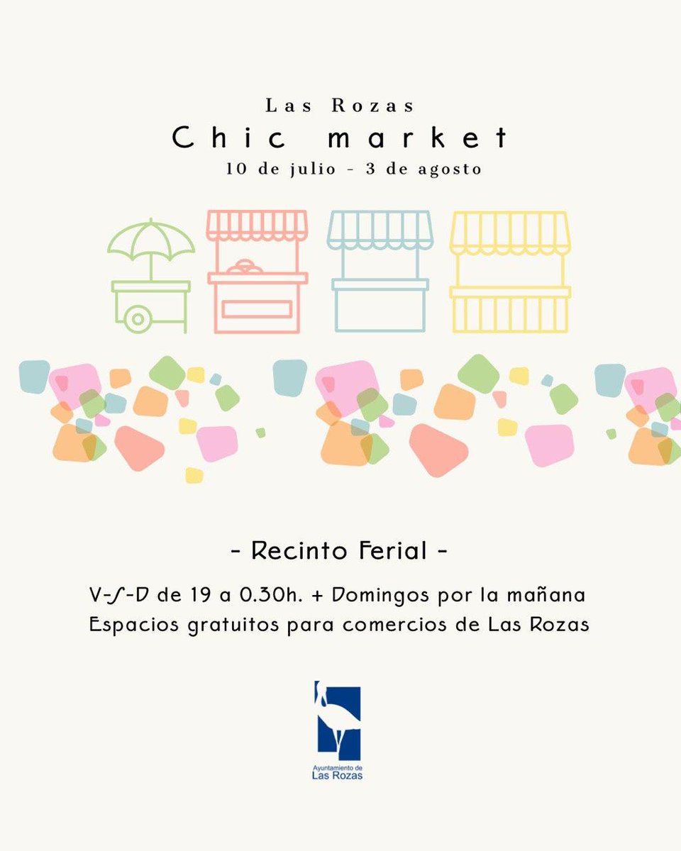 Ayto_Las_Rozas's tweet photo. Últimos días!

Si tienes un comercio en #LasRozas, instálate gratis en Las Rozas Chic, el mercadillo del Recinto Ferial rodeado de actividades para toda la familia.

Hoy y mañana aún puedes solicitar tu espacio a través de este enlace: https://t.co/TbcpMQ1h6y

No puedes faltar!! https://t.co/E4yEmGzGJL