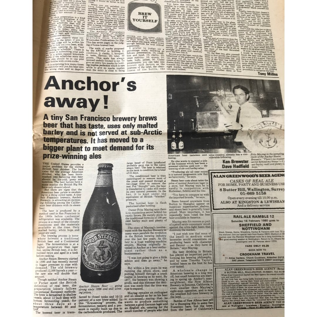 PubsPintsPeople's tweet image. In this week's #podcast episode, we dive into the What's Brewing archive to January 1980, to read about @AnchorBrewing getting established in US 🇺🇸🍺 

Have a listen to our latest episode "American Craft Beer" here! 👉 ow.ly/LBAh50AnJTI