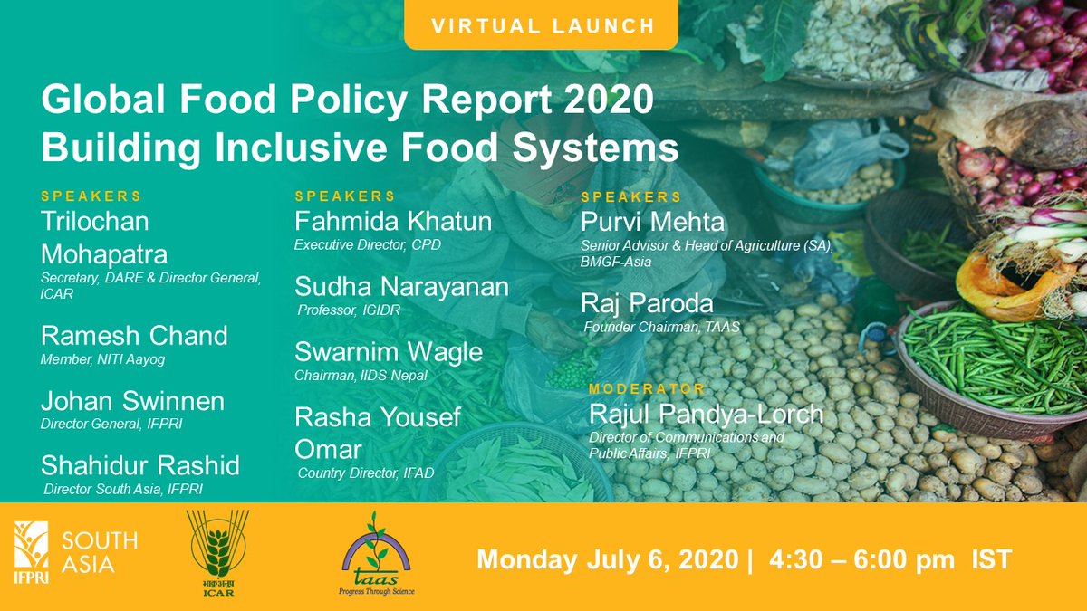 IFPRISAO's tweet photo. ️#SavetheDate July 6 (4:30-6:00 pm IST) #IFPRISAO GFPR launch. w/@Jo_Swinnen, Shahidur Rashid @DrPurviMehtaM @SwarnimWagle, Rasha Yousef Omar, Trilochan Mohapatra @Ramesh_ChandDr @FahmidaKcpd Raj Paroda. Register➡️ https://t.co/L2gGgRNCTN

Watch https://t.co/us8r0xKyjX  IFPRI/FB https://t.co/A47ysXWT8U