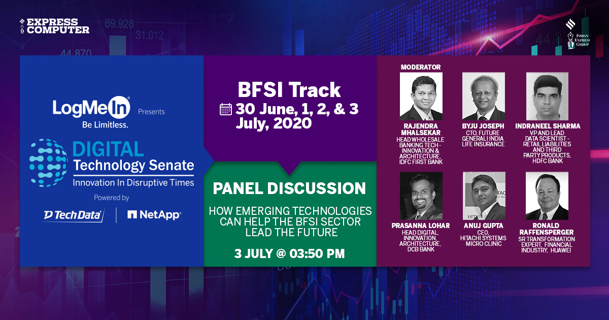 ExpComputer's tweet image. #TechSenate | Tune in to watch Live Panel Discussion on &apos;How emerging technologies can help the BFSI sector lead the future&apos; at the #DigitalTechnologySenate - #BFSI Track on tomorrow. Register Now: bit.ly/w4dtsbit #TechnologySenate @NivedanPrakash @srikrp