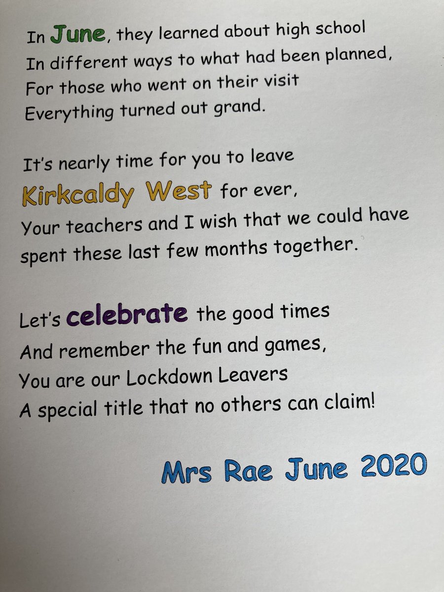 LesleyMRae's tweet photo. @Kirkcaldywestps So today is the end of an era for many of our families. It has been a privilege to work with our fantastic P7s over the years. I hope everyone enjoyed our Leavers’ Celebration yesterday. Good luck with everything you do in the future 🌟 #LockdownLeavers https://t.co/VxC7ti3PWu