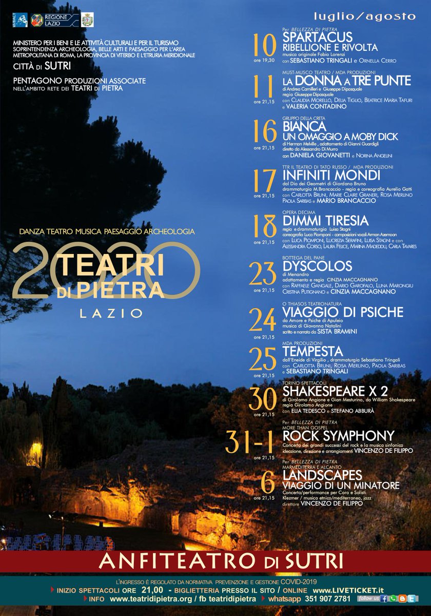 SUTRI – Torna a Sutri la grande cultura di Teatri di Pietra, che aprirà il sipario nello straordinario anfiteatro romano  di Sutri il prossimo 10 luglio
tusciaeventi.it/eventi/rassegn…