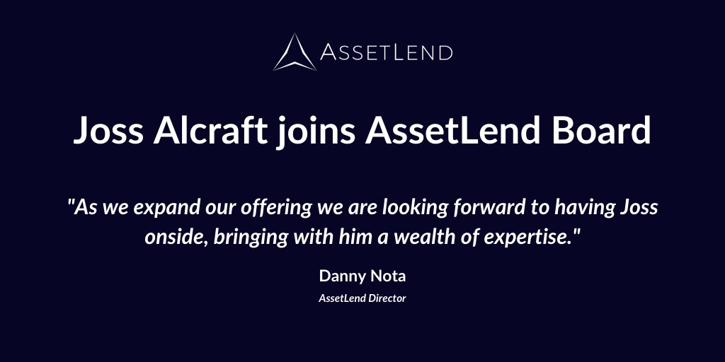 AssetLend is pleased to announce the appointment of Joss Alcraft as a Non-Executive Director. As Founding Partner of Maddox Legal, Joss brings a wealth of expertise to the AssetLend Board bit.ly/2NNRWlh