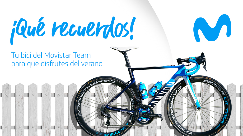 mejorconecta2's tweet photo. ¿Te gustaría tener un recuerdo muy especial con una bici oficial del @Movistar_Team?

‼️ Si eres cliente @movistar_es, y nos sigues en Twitter...

💬 Dinos tu recuerdo más emocionante, divertido, nostálgico,... con una bici en verano.

+info y bases 👉 https://t.co/rKWvKe5kP6 https://t.co/xWuTPITS0g