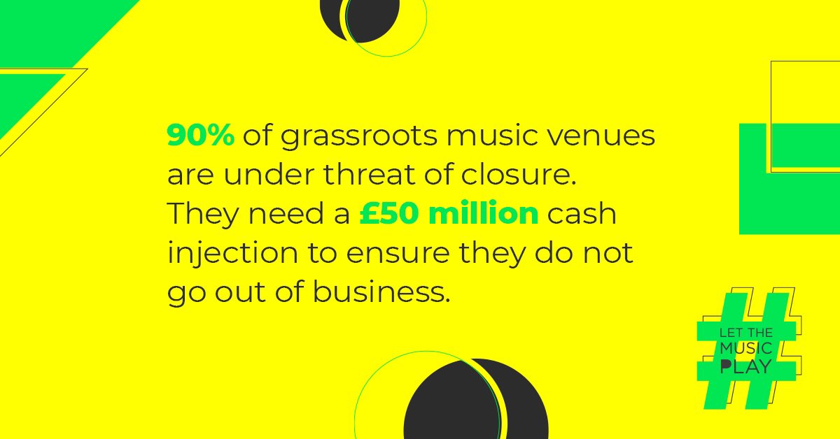  TODAY: Musicians have written to the government calling for support for the UK live music industry. Gigs look unlikely to rtn until 2021 due to social distancing measures & this threatens many jobs & venues. #LetTheMusicPlay  #SaveOurVenues 