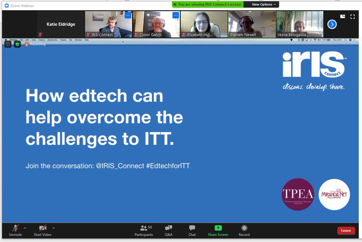 IRIS_Connect's tweet photo. Thank you to @TPEAssociation and @MirandaNet1 for supporting this webinar today. And special thanks to @MarilynLeask for her contribution. And we're off! #EdtechforITT https://t.co/9wRyTN2KIj