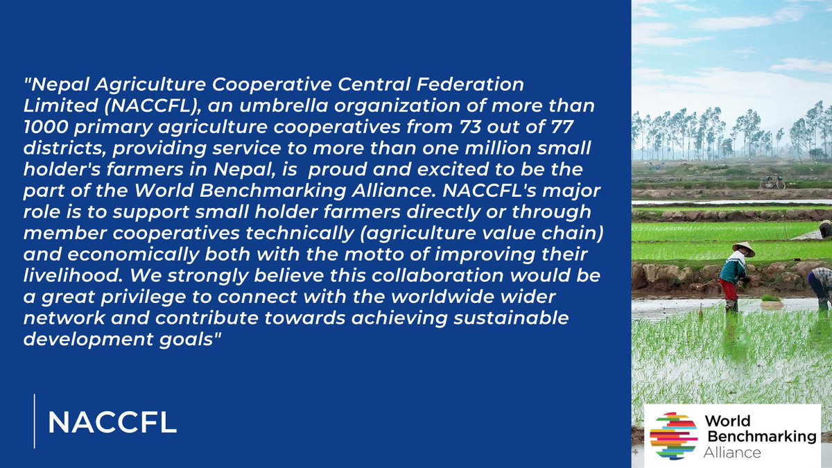SDGBenchmarks's tweet photo. We are so happy to welcome NACCFL from Nepal, the first farmer federation to the WBA Alliance! We have an exciting start with them as their Deputy General, Meena Pokhrel is speaking at our #HLPF event on 'Enabling A Food System Transformation and the SDGs' next week https://t.co/du350HemGU