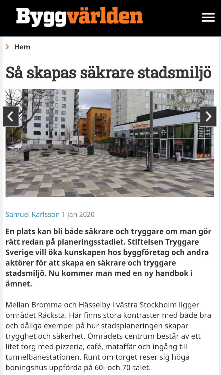 Läs den nya artikeln från vår #BoTryggt2030-vandring med <a href="/Byggvarlden/">Byggvärlden</a> på: byggvarlden.se/sa-skapas-sakr… #nyhet #inthenews #cpted #trygghet #bopol #arkpol #byggrättfrånbörjan #stadsplanering #råckstå #stockholm