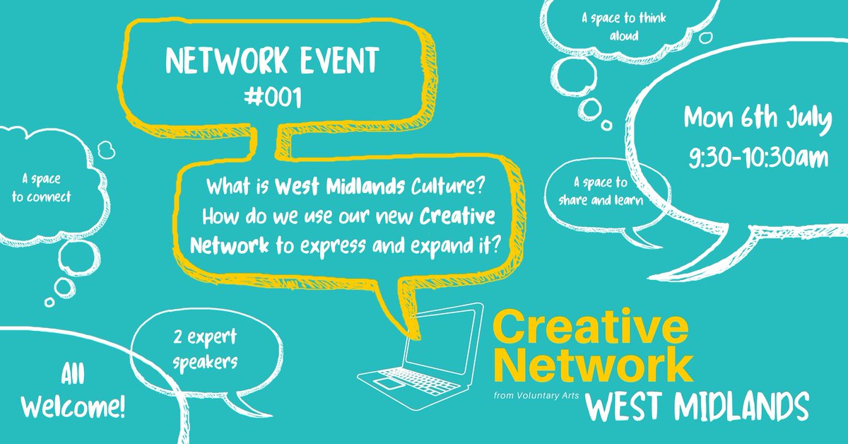 Join us on Monday at 9:30 for the @voluntaryarts #CreativeNetwork where we will discuss recovering and celebrating #WestMidlands Culture with @Multistory, @CRU_WM and @CultureCentral. All opinions and experiences valid and welcomed. voluntaryarts.org/creativenetwork