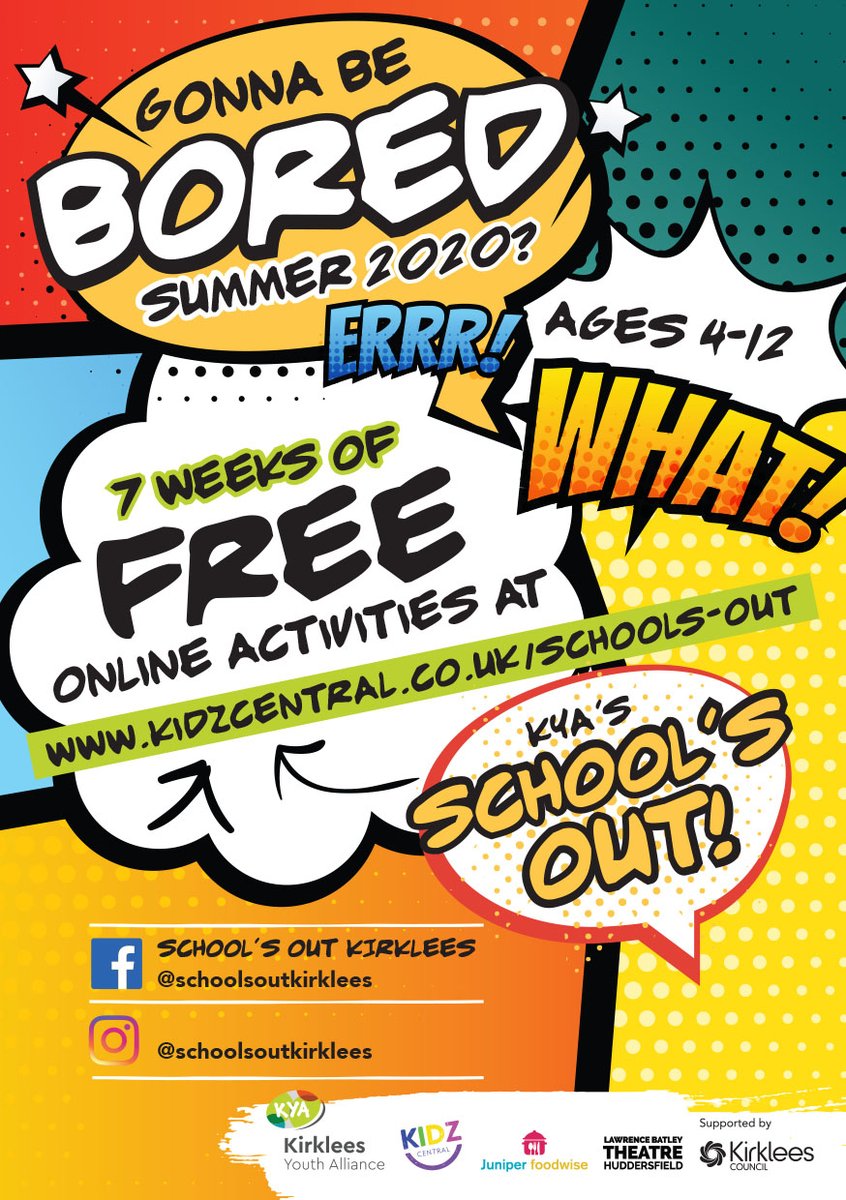 KYA's Schools Out summer holidays activities will be online this year. Check the website for more details - kidzcentral.co.uk/schools-out