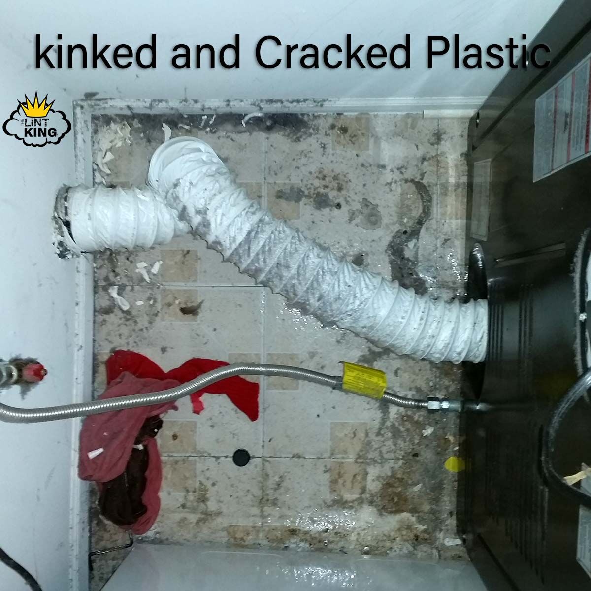 TheLintKing's tweet photo. TLK #019 👑 Never use flexible white vinyl exhaust vent hose to connect a clothes dryer. It is highly flammable, deteriorates over time from the heat, and it crushes easily. The Lint King recommends DryerFlex Tubing. Read more https://t.co/hvsA2fOnUG #BeforeandAfter #DryerFlex https://t.co/NxinJrqzVG