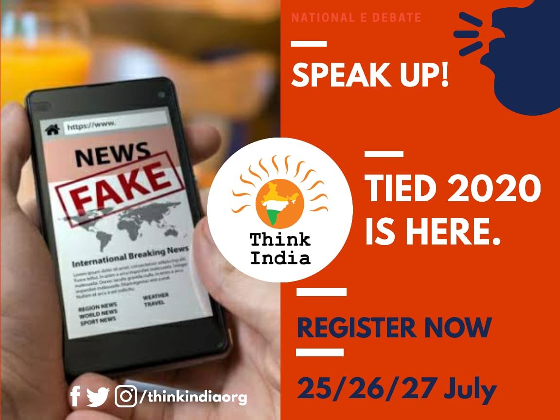ShardaThink's tweet photo. 1/2
Humour in the form of fake news can be an antidote to anxiety but spreading false news on diseases like cancer etc is no longer funny when it endangers lives. *Do you have an opinion* At *TIED2020* it *matters!*

Think India Invites for its 1st National E-Debate Competition! https://t.co/VDlPou1UuZ