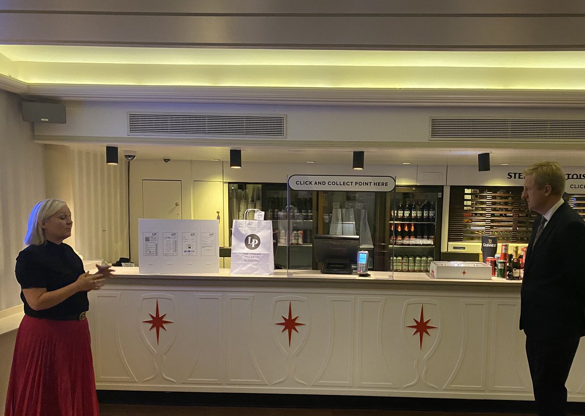 OliverDowden's tweet image. I saw v comprehensive safety measures in place at @LondonPalladium this morning with @OfficialALW &amp;amp; Public Health England

Despite the huge challenges, we’re working intensively with them &amp;amp; others to get theatres open as soon as safe and I know that panto season is key